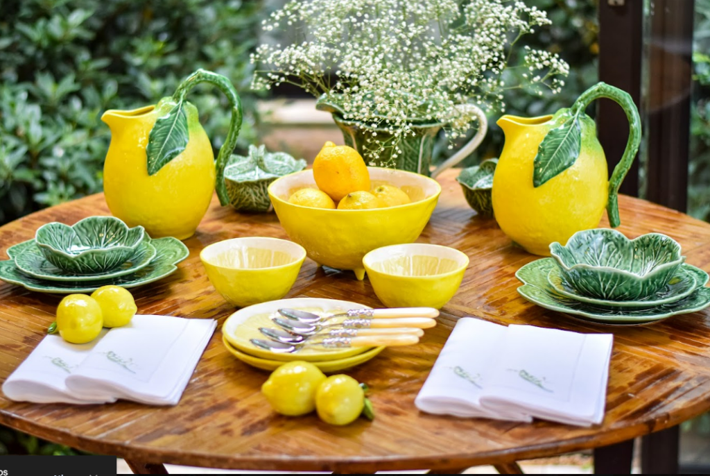 mesa posta com tema de limão siciliano com produtos da matisse casa